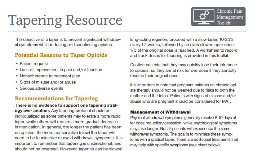 American Academy of Family Physicians’ Opioid Tapering Resource