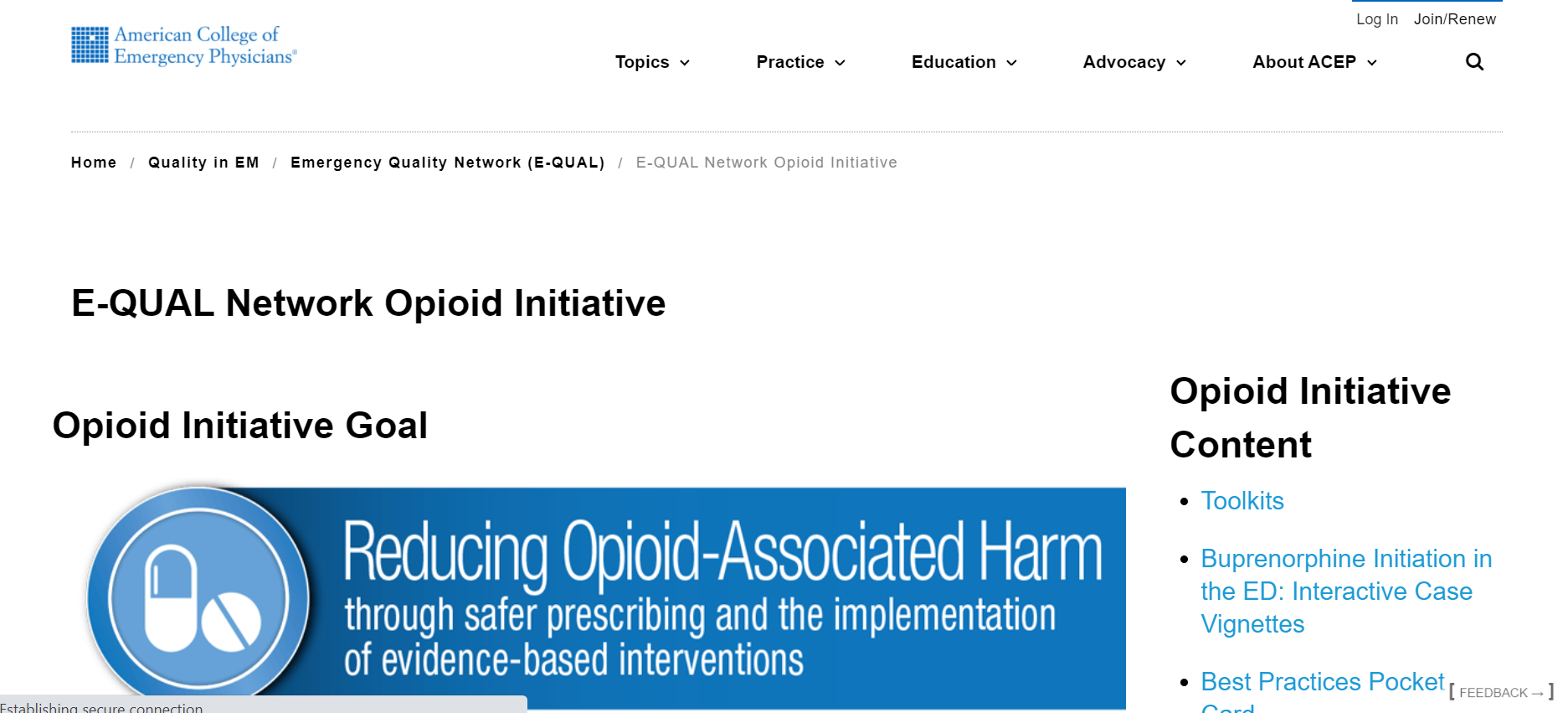 ACEP: E-QUAL Network Opioid Initiative