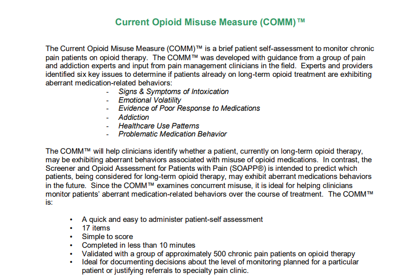 Current Opioid Misuse Measure (COMM)