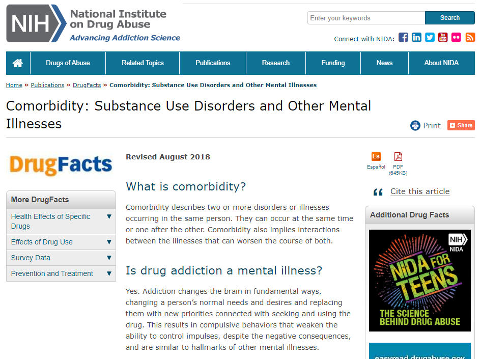 NIH/NIDA: Comorbidity: Substance Use Disorders and Other Mental Illness