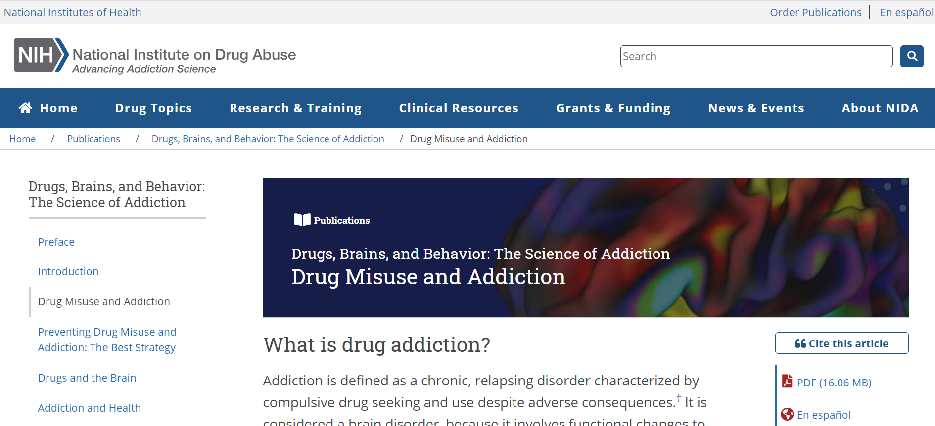 NIH: Drugs, Brains, and Behavior: The Science of Addiction – Drug Misuse and Addiction