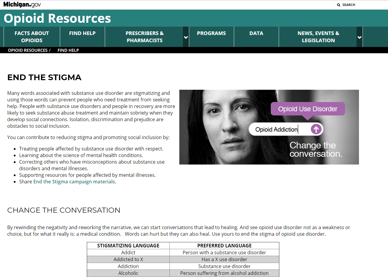 Michigan Department of Health and Human Services: End the Stigma