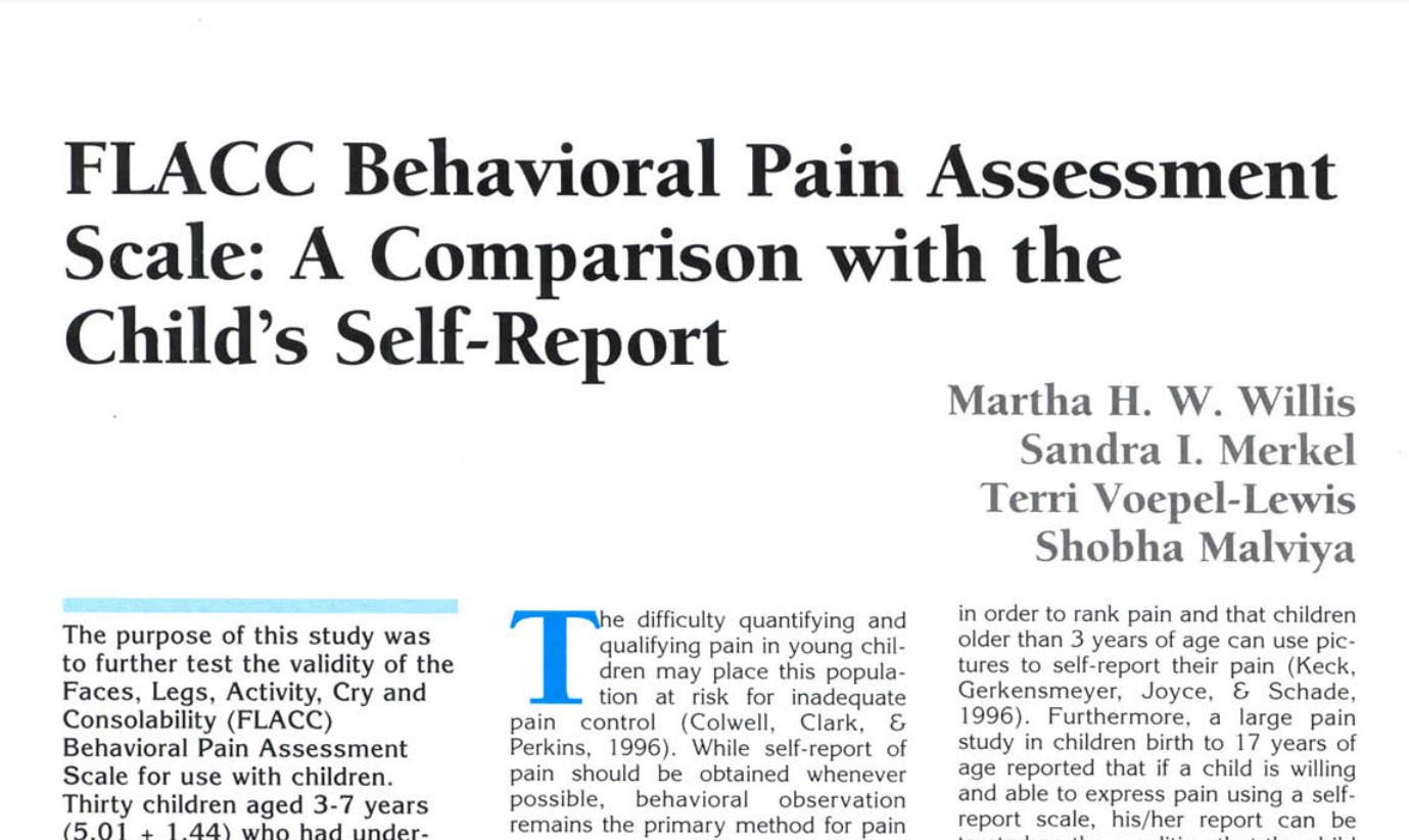 FLACC Behavioral Pain Assessment Scale: A Comparison with the Child’s Self-Report