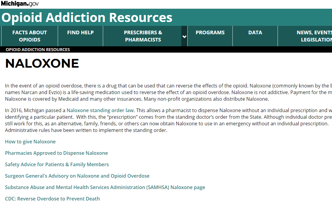 Find pharmacies in Michigan approved to dispense naloxone