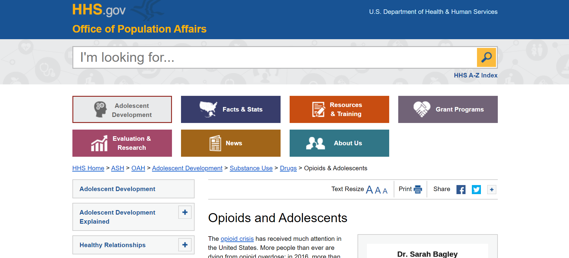 HHS: Opioids and Adolescents