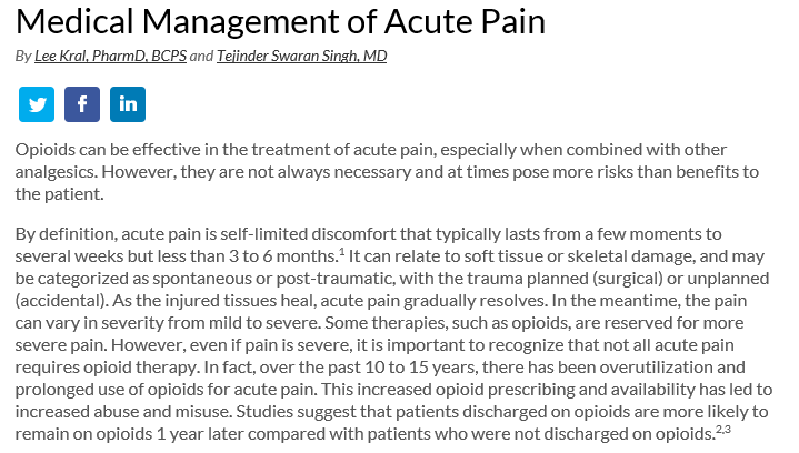Medical Management of Acute Pain