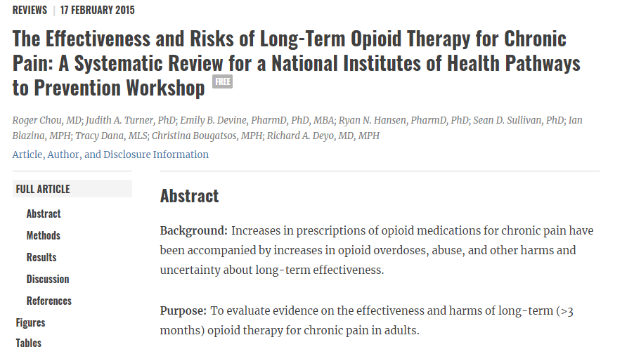 The Effectiveness and Risks of Long-Term Opioid Therapy for Chronic Pain: A Systematic Review for a National Institutes of Health Pathways to Prevention Workshop