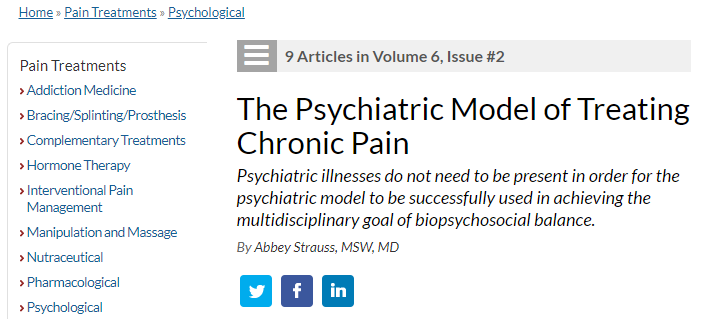 The Psychiatric Model of Treating Chronic Pain