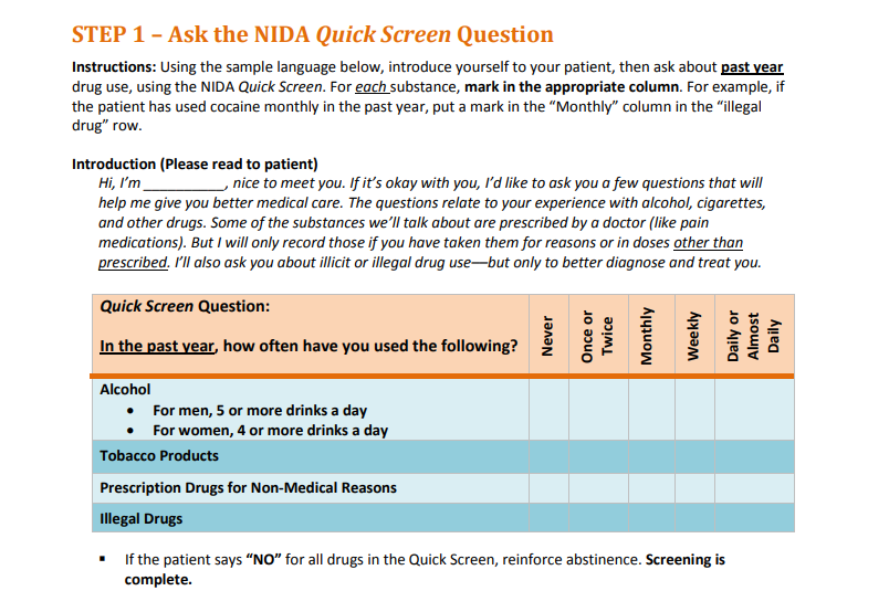 NIDA Quick Screen for Drug Use