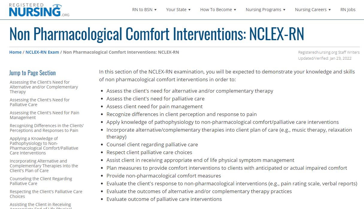 Registered Nursing: Non Pharmacological Comfort Interventions