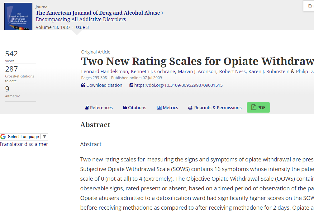 Objective Opioid Withdrawal Scale (OOWS) and Subjective Opiate Withdrawal Scale (SOWS)