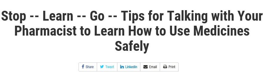 FDA: Stop — Learn — Go — Tips for Talking with Your Pharmacist to Learn How to Use Medicines Safely