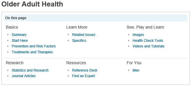 MedlinePlus –Older Adult Health