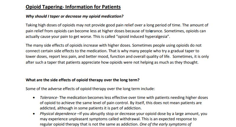 Opioid Tapering – Information for Patients