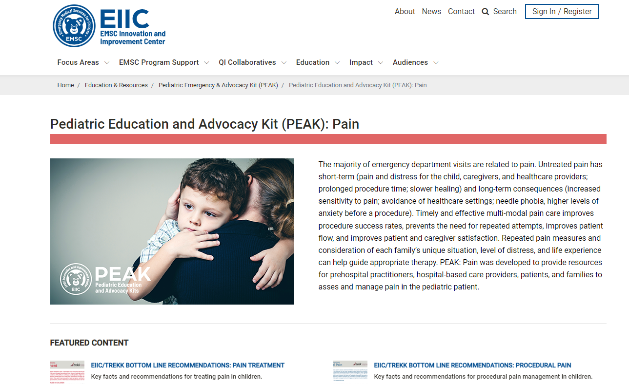 Emergency Medical Services for Children Innovation and Improvement Center: Pediatric Pain Management Toolkit