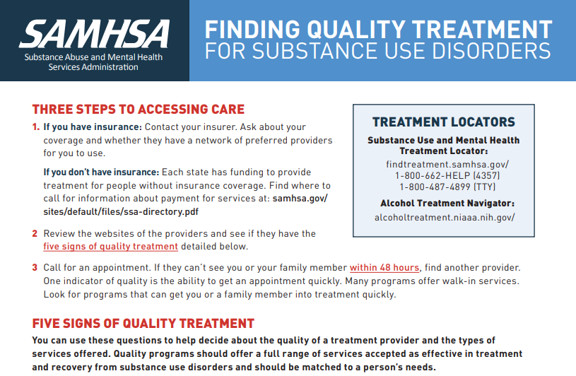 SAMHSA: Finding quality treatment for substance use disorders