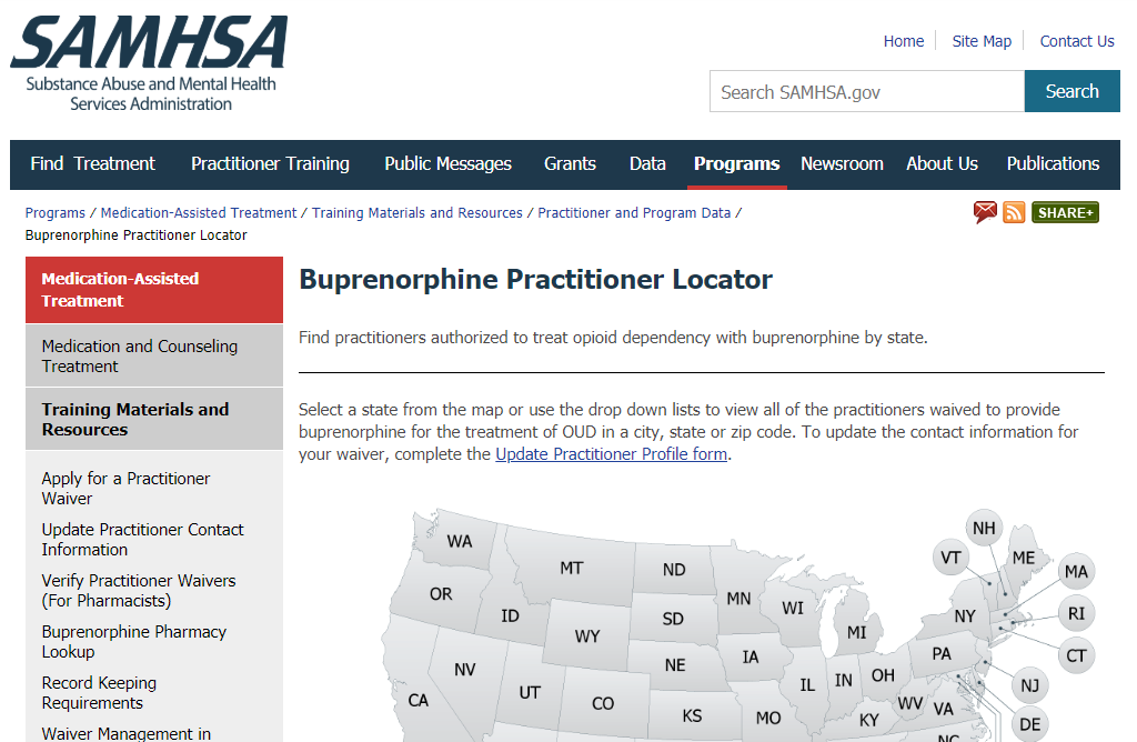 SAMHSA – Buprenorphine Treatment Practitioner Locator