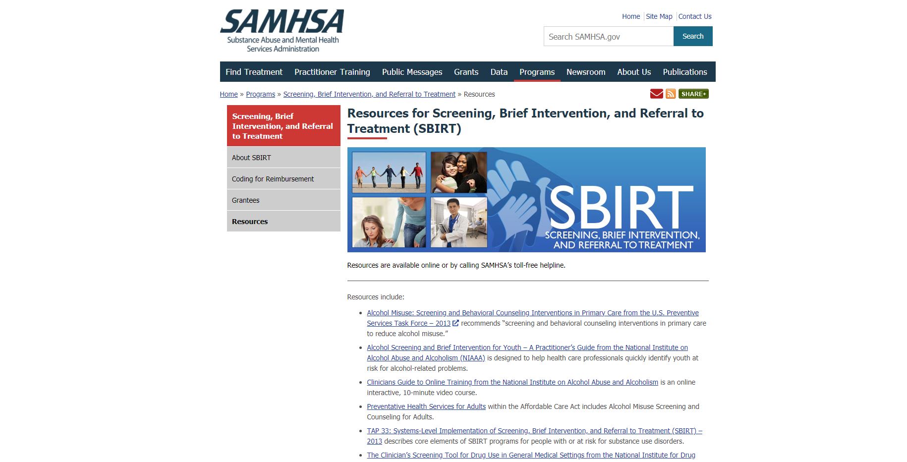 Resources for Screening, Brief Intervention, and Referral to Treatment (SBIRT)