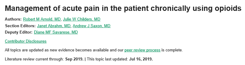 Stepwise Approach: Management of Acute Pain in the Patient Chronically Using Opioids