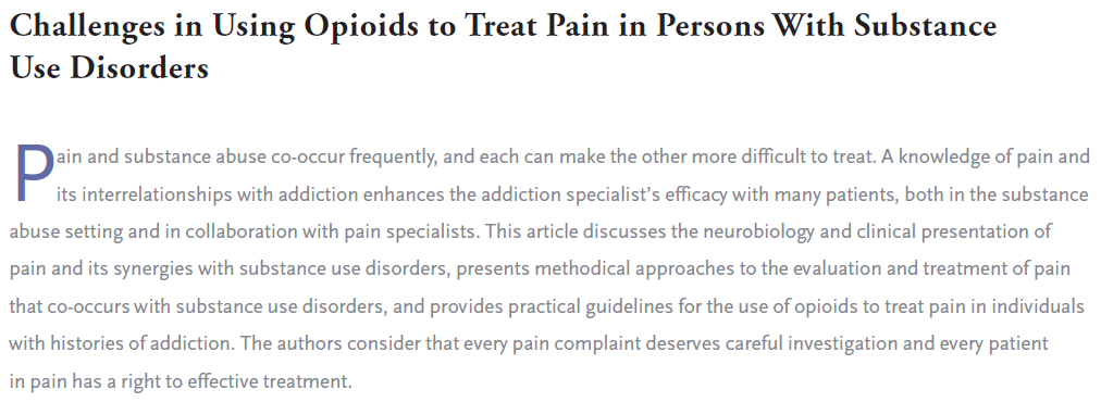 Challenges in Using Opioids to Treat Pain in Persons with Substance Use Disorders