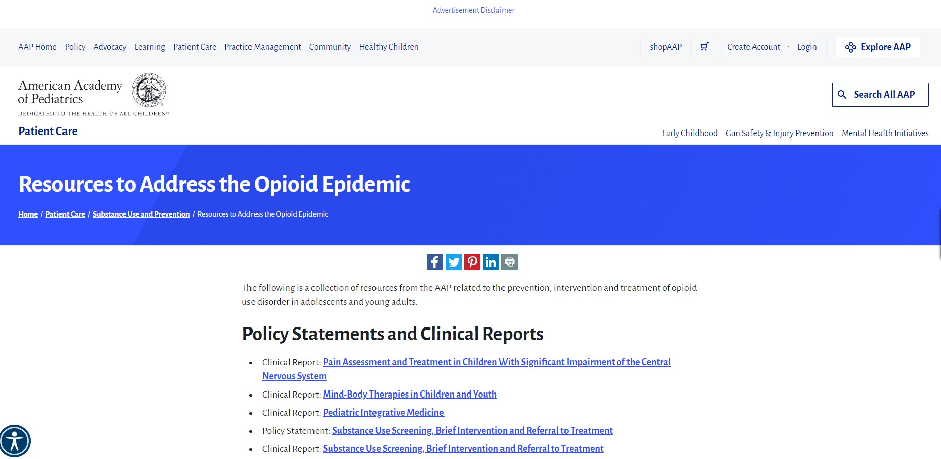 American Academy of Pediatrics Resources to Address the Opioid Epidemic