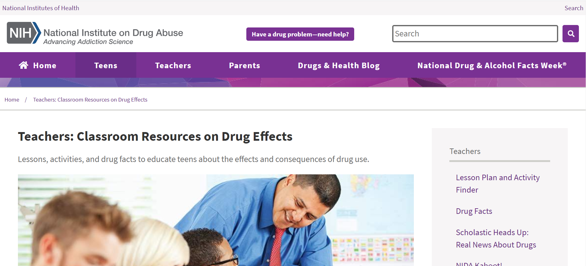 NIDA: Teachers: Classroom Resources on Drug Effects