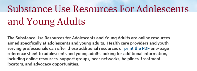 Substance Use Resources For Adolescents and Young Adults
