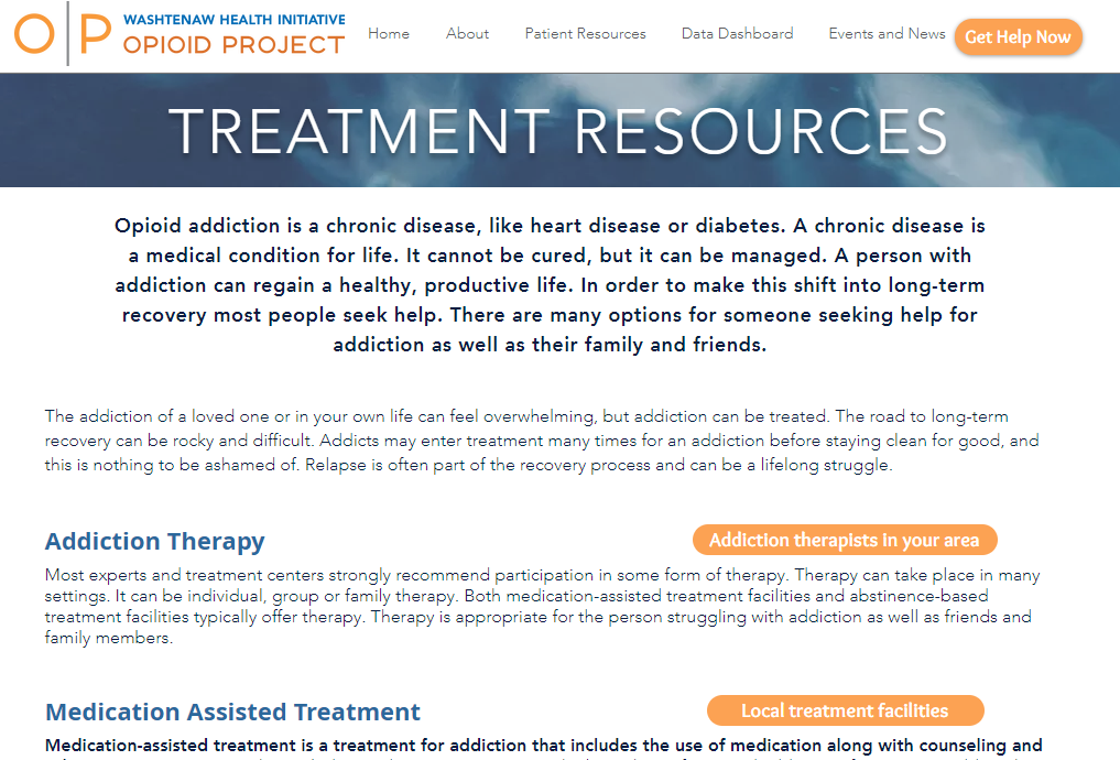 Washtenaw Health Initiative Opioid Project Treatment Resources