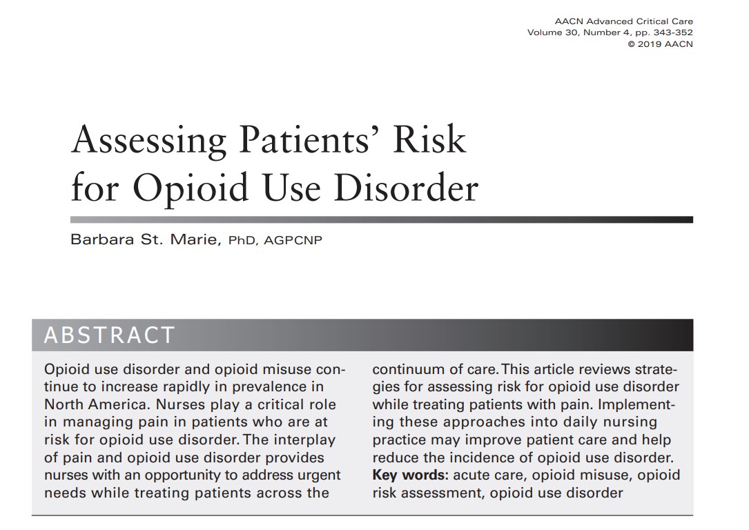 Assessing Patients’ Risk for Opioid Use Disorder