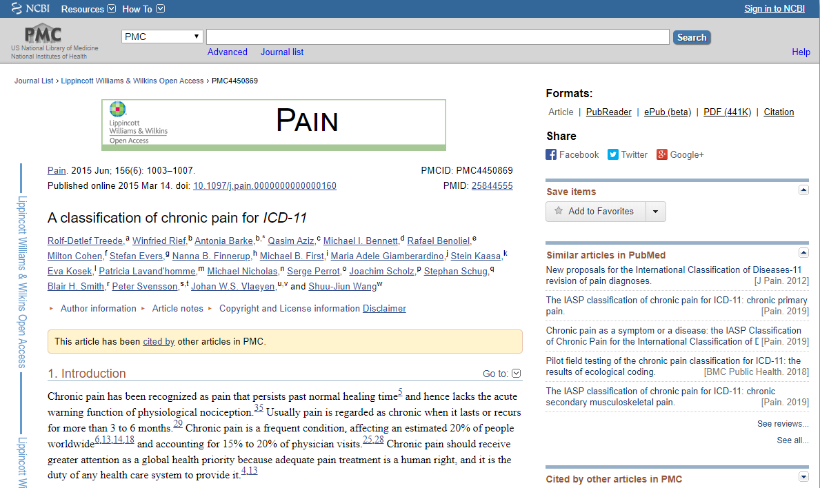 A classification of chronic pain for ICD-11