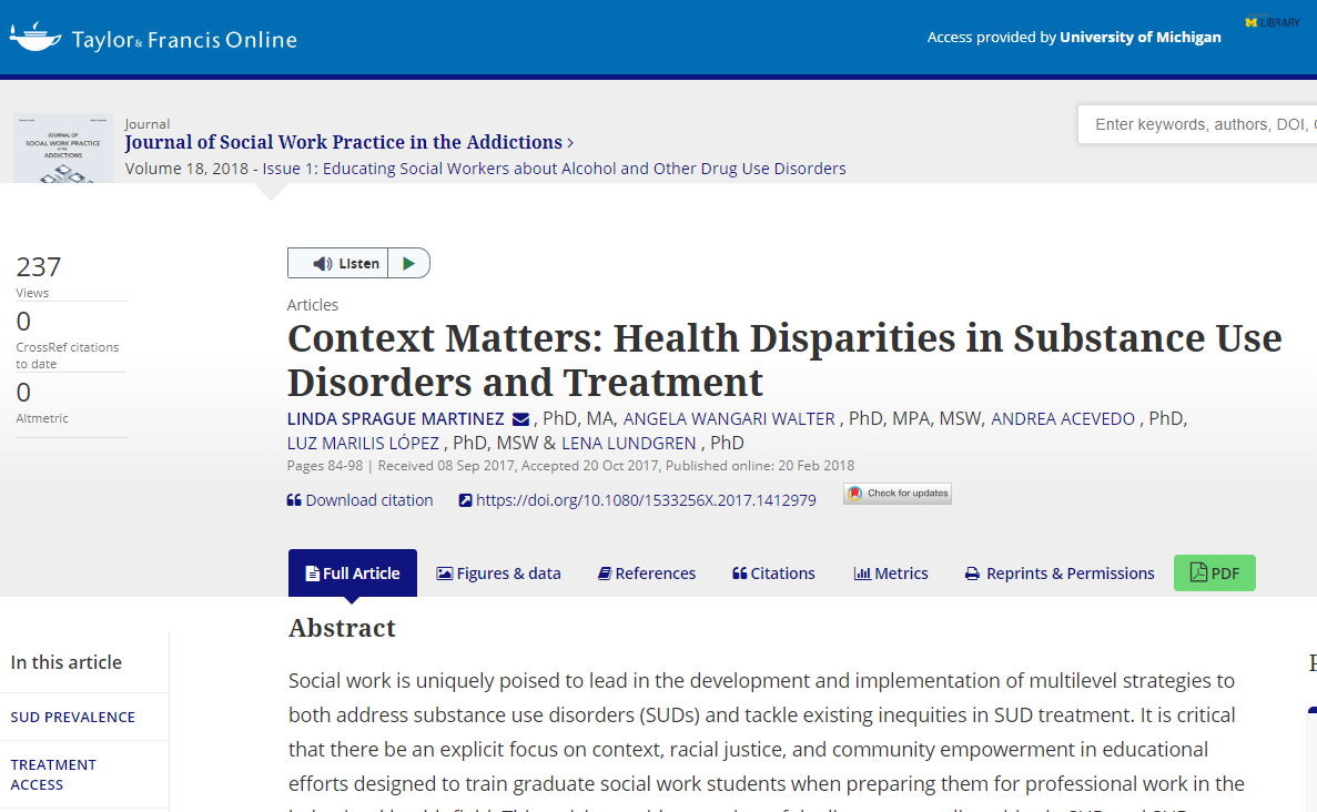 Context Matters: Health Disparities in Substance Use Disorders and Treatment