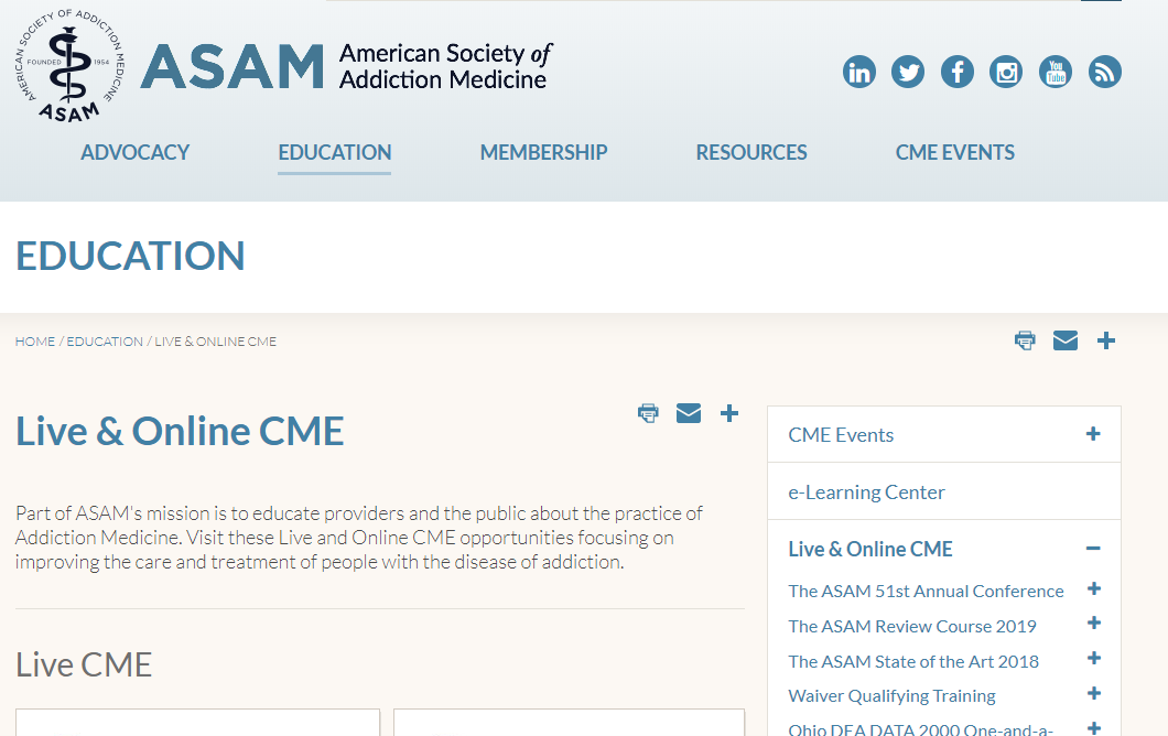 American Society of Addiction Medicine (Live & Online CME)