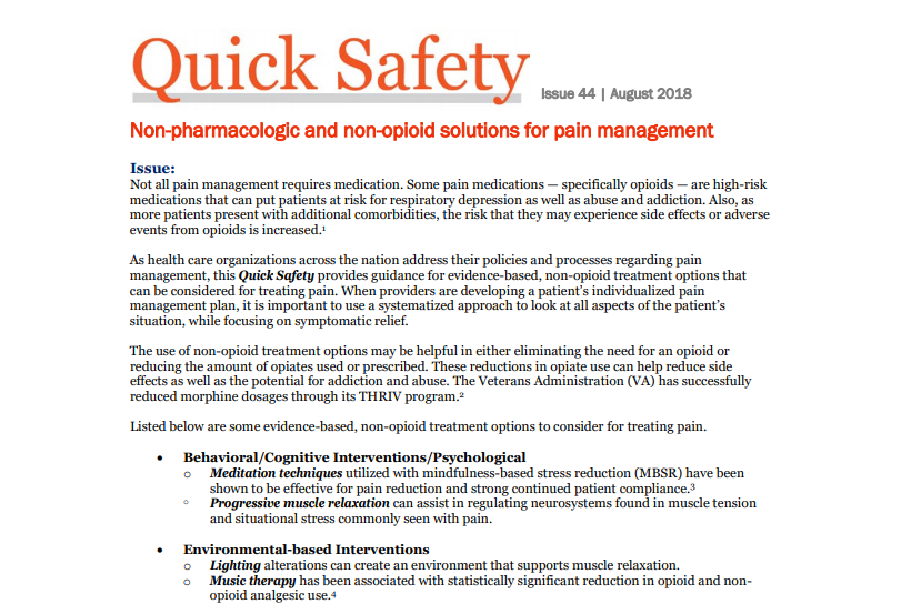 Non-pharmacologic and non-opioid solutions for pain management