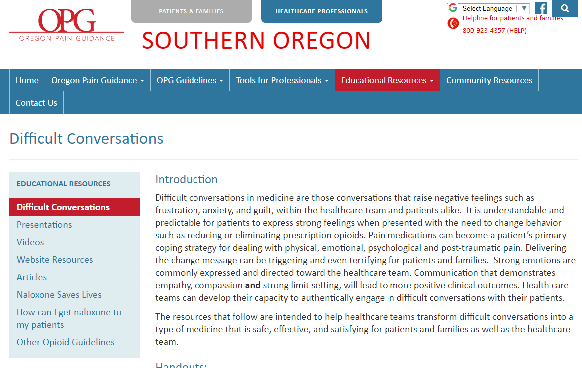 Oregon Pain Guidance (OPG)–Difficult Conversations