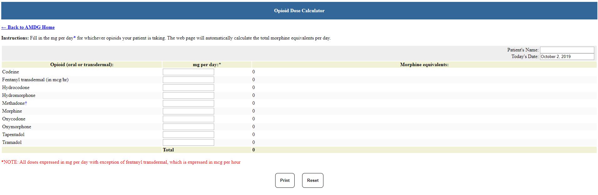 Opioid Dose Calculator