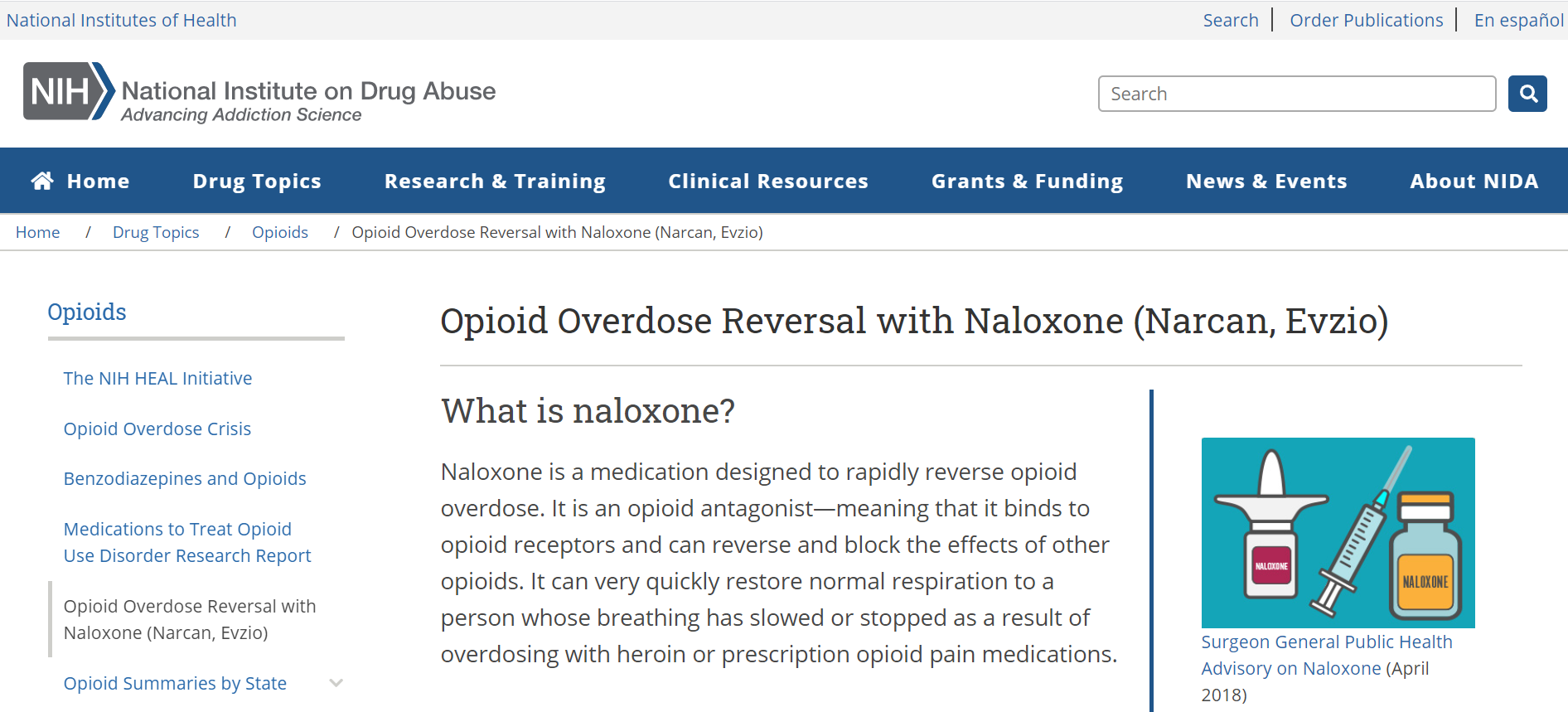 Opioid Overdose Reversal with Naloxone (Narcan, Evzio)
