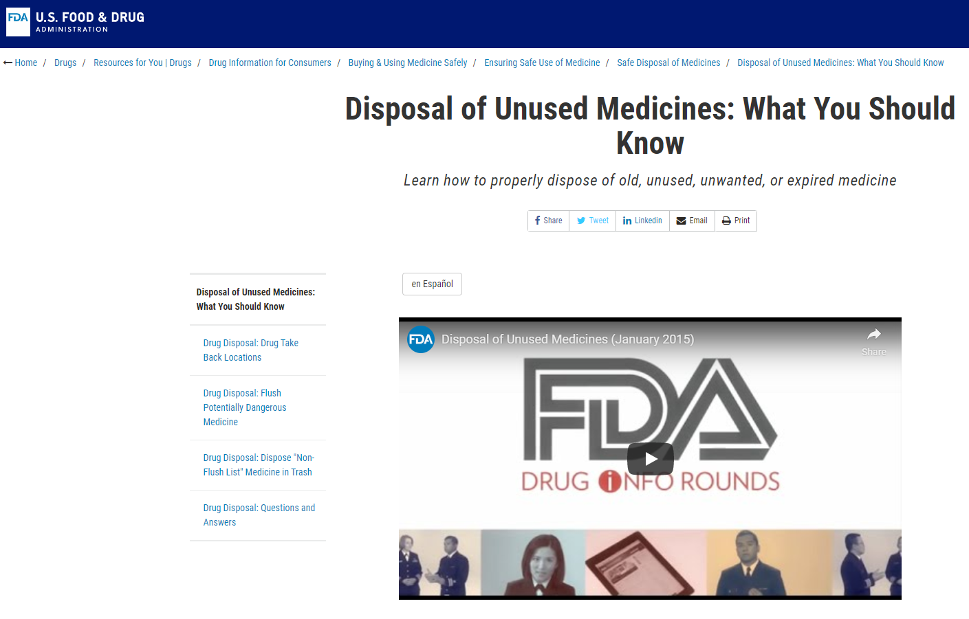 FDA: Overview of proper disposal –What you should know