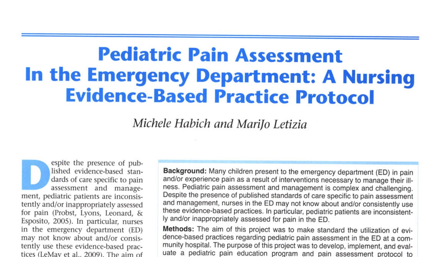 Pediatric Pain Assessment in the Emergency Department: A Nursing Evidence-Based Practice Protocol