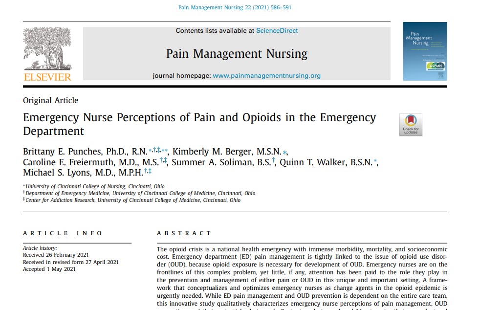 Emergency Nurse Perceptions of Pain and Opioids in the Emergency Department