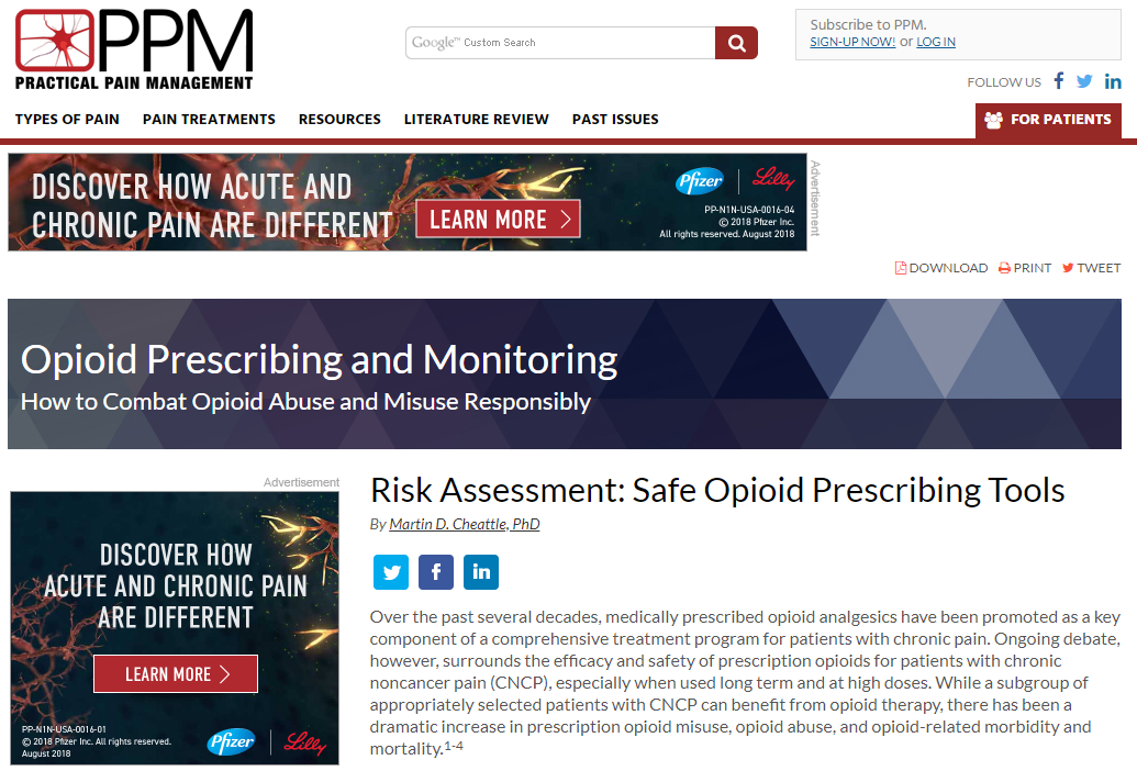 Risk Assessment: Safe Opioid Prescribing Tools