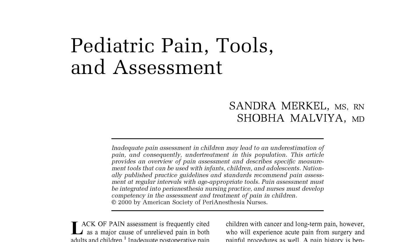 Pediatric Pain, Tools and Assessment