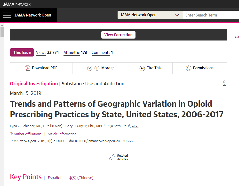 CDC Journal Article: Trends and Patterns of Geographic Variation in Opioid Prescribing Practices by State, United States, 2006-2017