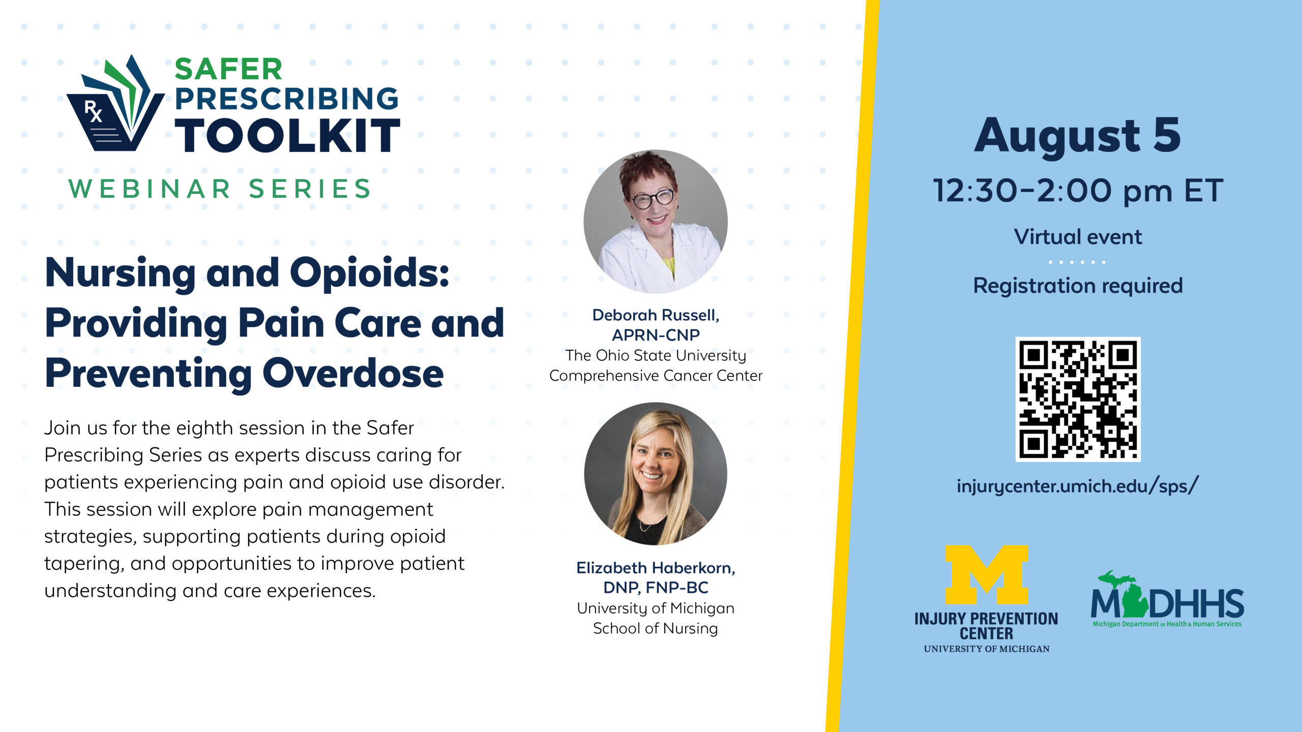 Join us for the eighth session in the Safer Prescribing Series as experts discuss caring for patients experiencing pain and opioid use disorder.
This session will explore pain management strategies, supporting patients during opioid tapering, and opportunities to improve patient understanding and care experiences.